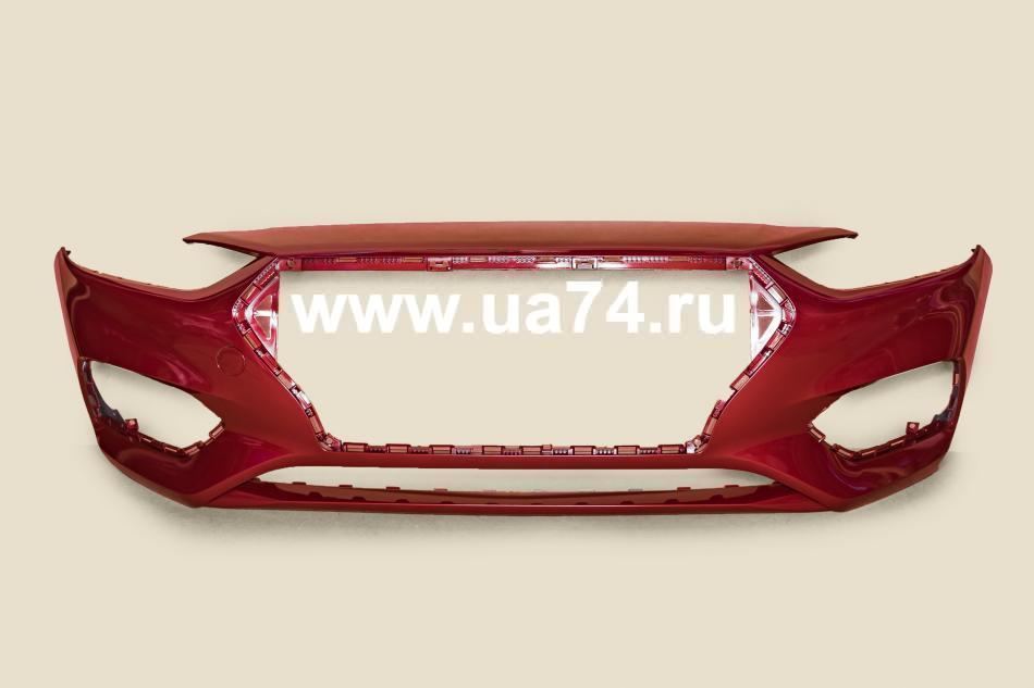 Бампер передний Hyundai Solaris 17- Россия Fiery Red / Scarlet Red R4R (Красный)