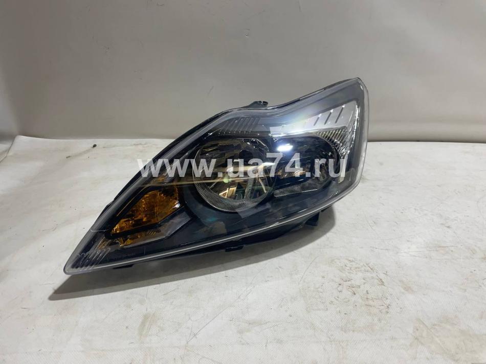 Фара левая черная с электрическим корректором (хром вставка) Ford Focus II 2007-2011 (TYC / Тайвань) Дисконт 15% (Сломано внутр. крепление)