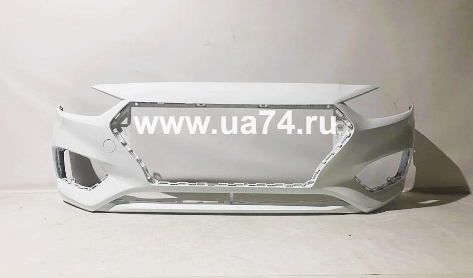 Бампер передний Hyundai Solaris 2017- Россия Cristal White PGU (Белый)(00-00000453UC2/ Царапины снизу ) Дисконт 10%