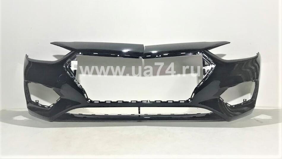 Бампер передний Hyundai Solaris 17- Россия Phantom Black MZH (Черный металлик / Сломан середина) Дисконт 15%