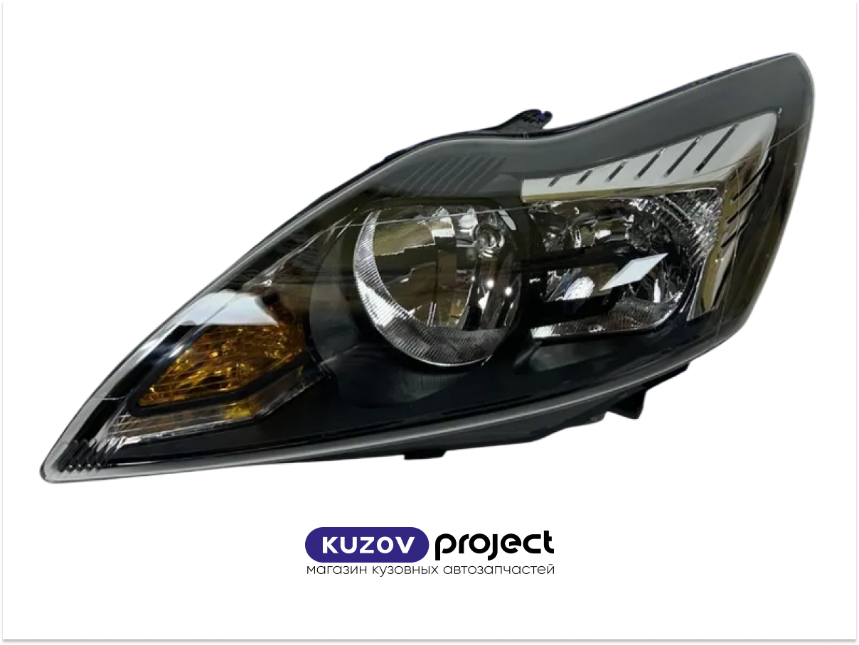 Фара левая (5к) черная с механическим корректором Ford Focus II 2007-2011 (Китай)