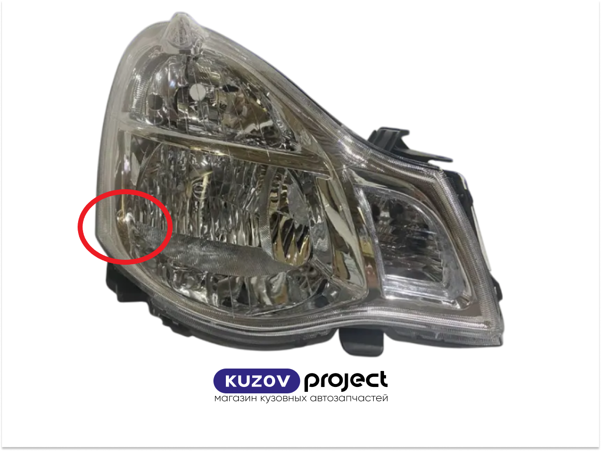 Фара правая с электрическим корректором (белый габарит) Nissan Almera 2012-2019 (Китай / Трещина) Дисконт 20%